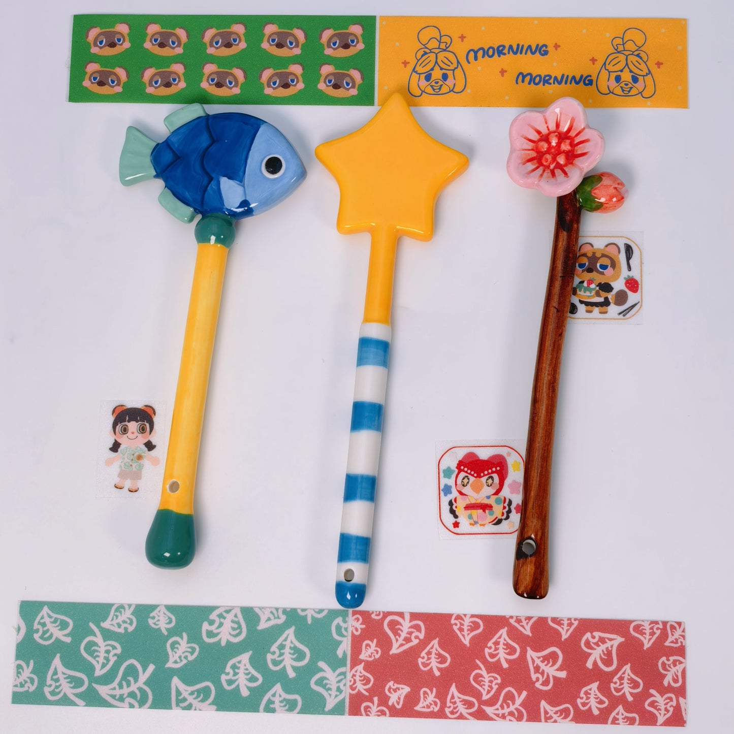 Animal Crossing Inspired Ceramic Wand Trio – Star ✨, Sakura 🌸 & Fish 🐟 Replicas | Game-Accurate Collectible Decor
