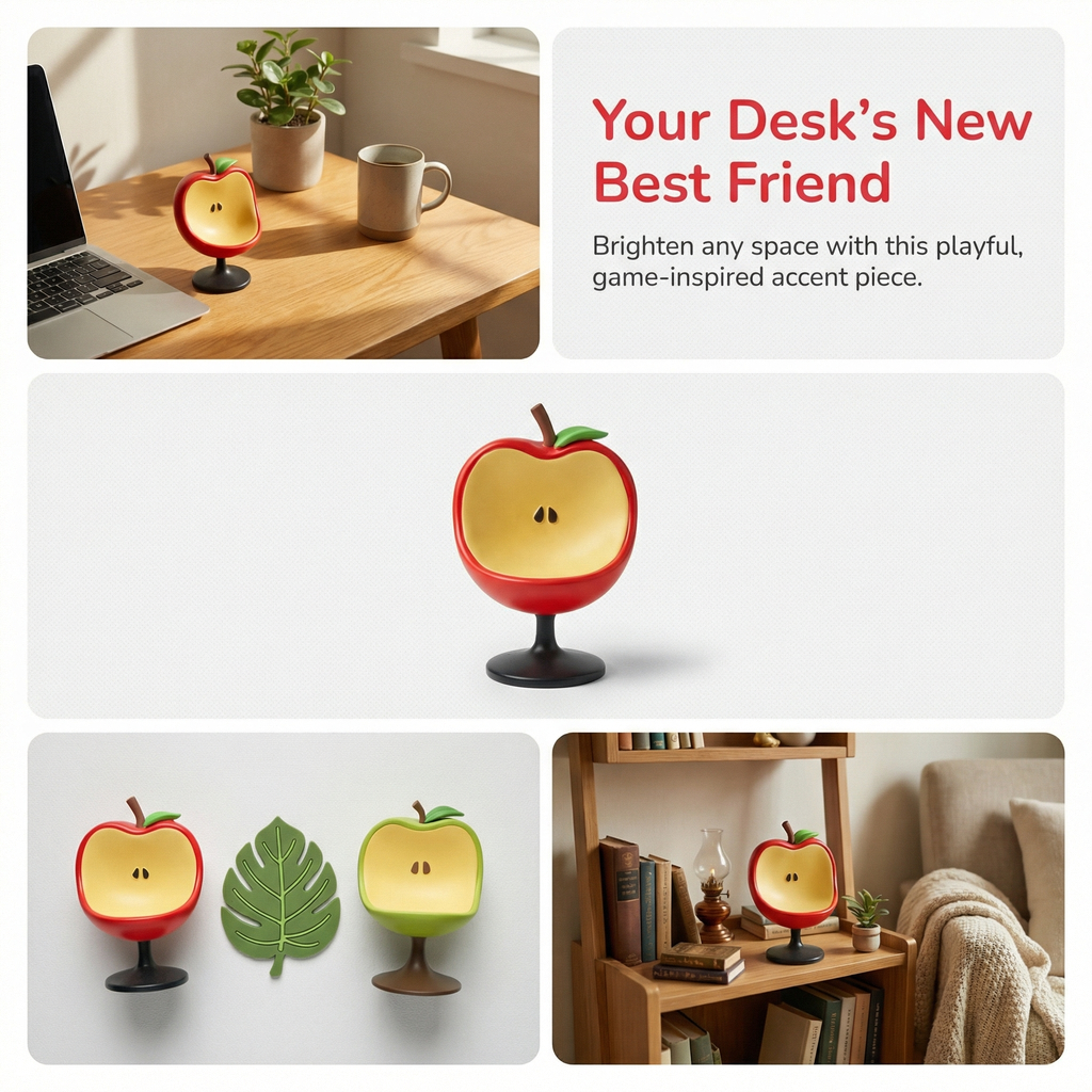Animal Crossing Inspired 5.5 Inch Apple Chair Ornament - Dual Color (Red/Green) Gaming Decor