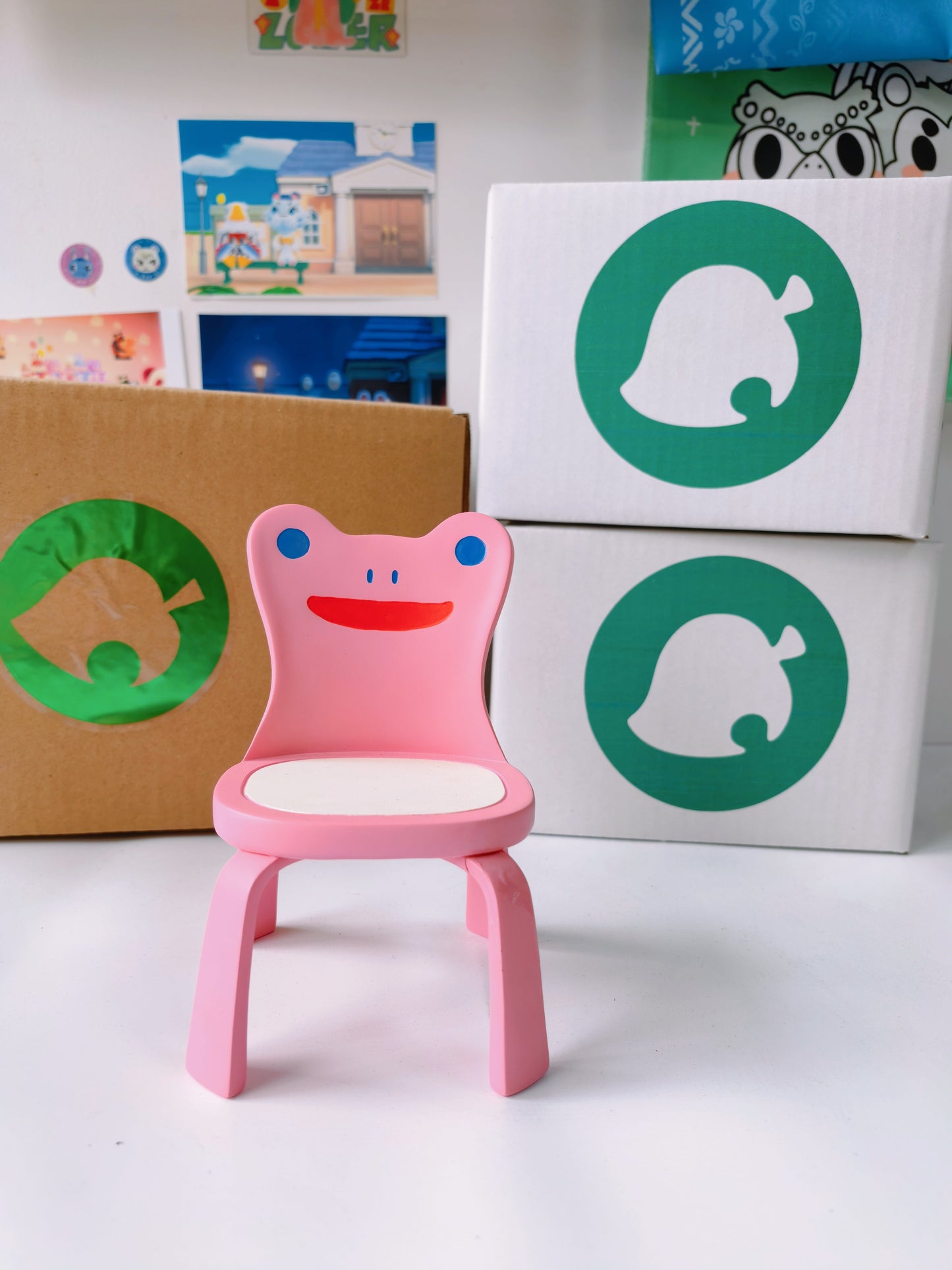 Animal Crossing Inspired Froggy Chair Desk Figurine - Green/Pink/Blue Color Variants, 5.5 Inch Collectible