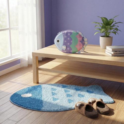 Animal Crossing Inspired C.J.'s Fishing Tourney Custom Tufted Fish Rug , Handmade Bedroom Rug
