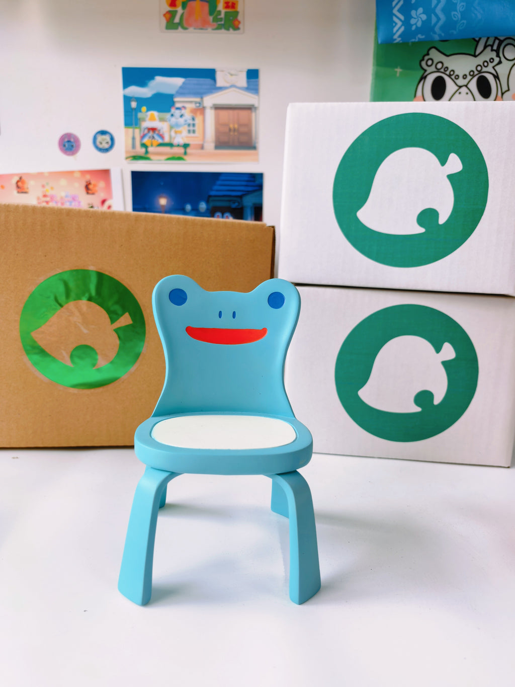 Animal Crossing Inspired Froggy Chair Desk Figurine - Green/Pink/Blue Color Variants, 5.5 Inch Collectible