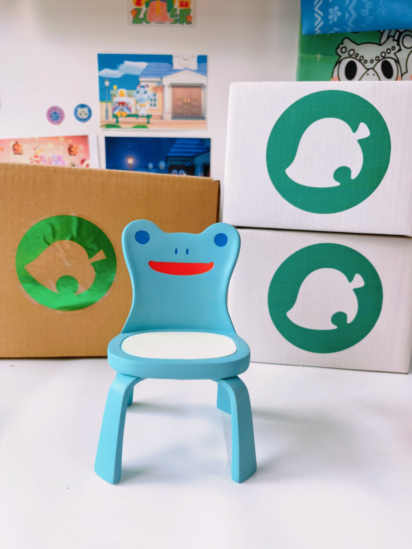 Animal Crossing Inspired Froggy Chair Desk Figurine - Green/Pink/Blue Color Variants, 5.5 Inch Collectible