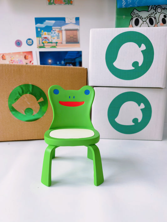 Animal Crossing Inspired Froggy Chair Desk Figurine - Green/Pink/Blue Color Variants, 5.5 Inch Collectible