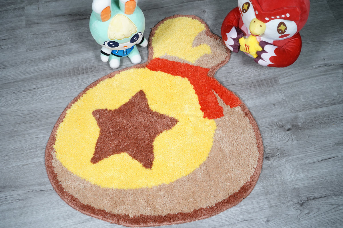 Animal Crossing Inspired Custom Tufted Bells bag Rug ACNH Gift , Handmade Bedroom Rug Game Switch