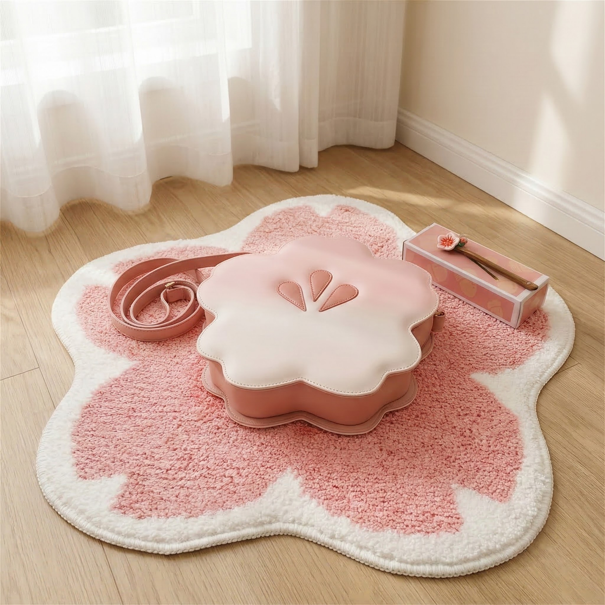 Animal Crossing Inspired Custom Tufted Cherry Blooms Rug – Handmade Bedroom Rug for ACNH Fans