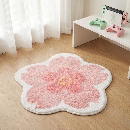 Animal Crossing Inspired Custom Tufted Cherry Blooms Rug – Handmade Bedroom Rug for ACNH Fans