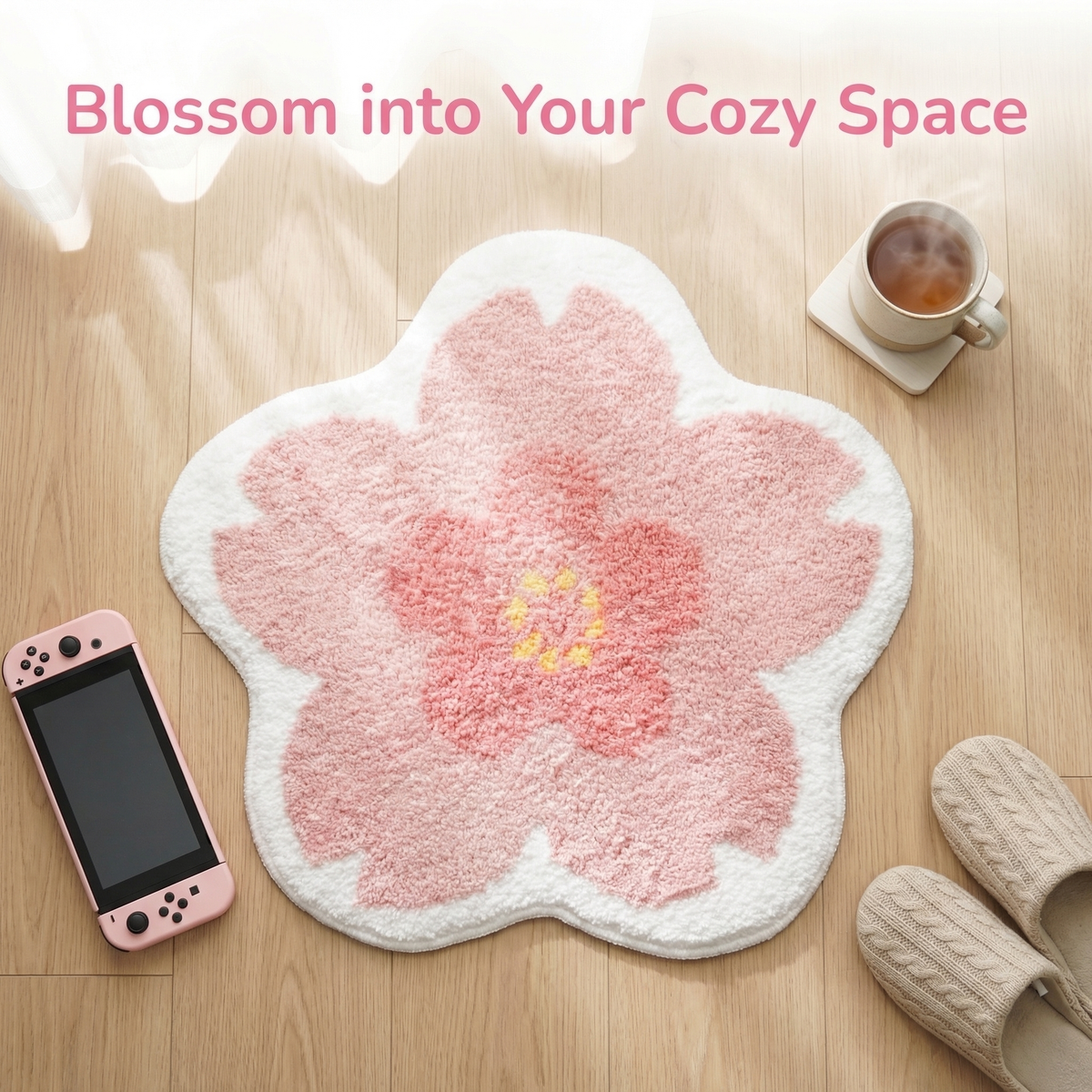 Animal Crossing Inspired Custom Tufted Cherry Blooms Rug – Handmade Bedroom Rug for ACNH Fans