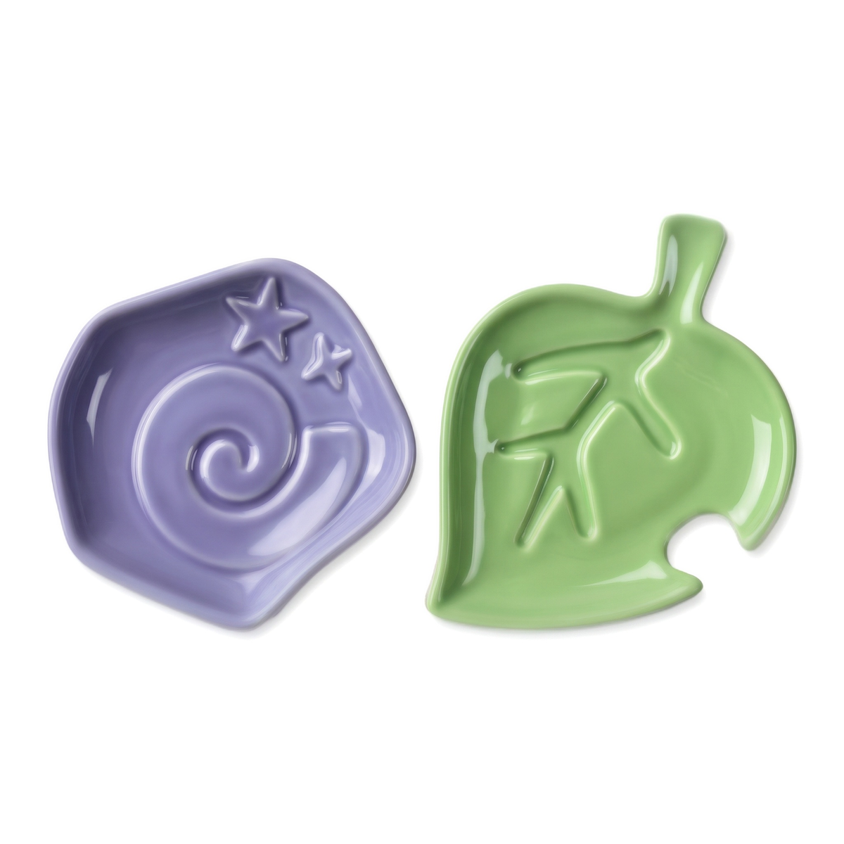 Animal Crossing Inspired Nook Leaf & Fossil Plate Set – 11cm & 10cm Ceramic Trinket Dishes