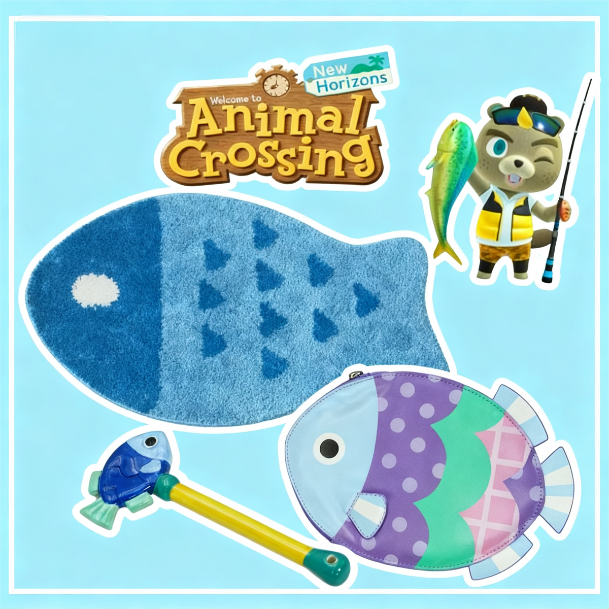 Animal Crossing Inspired C.J.'s Fishing Tourney Custom Tufted Fish Rug , Handmade Bedroom Rug