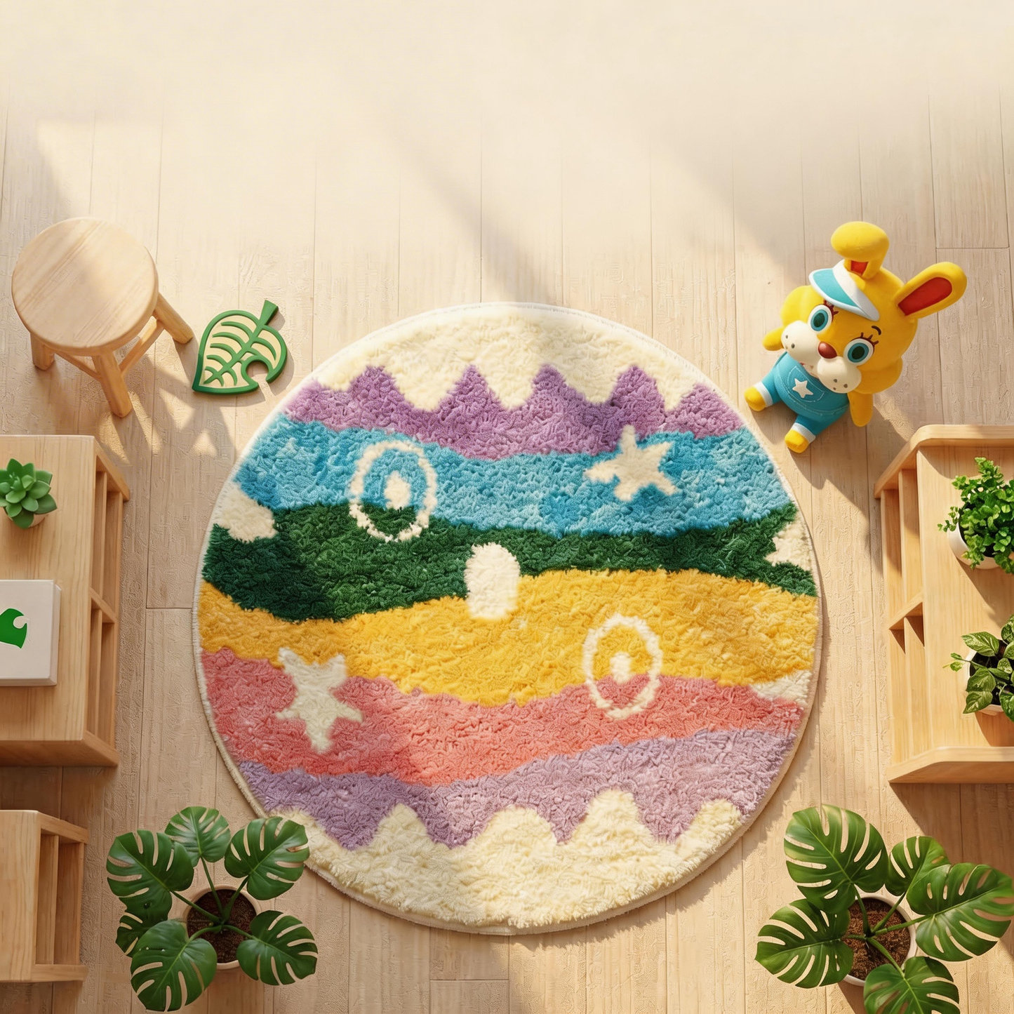 Animal Crossing Inspired Custom Tufted Bunny Day Rug – Handmade Bedroom Rug for ACNH Fans